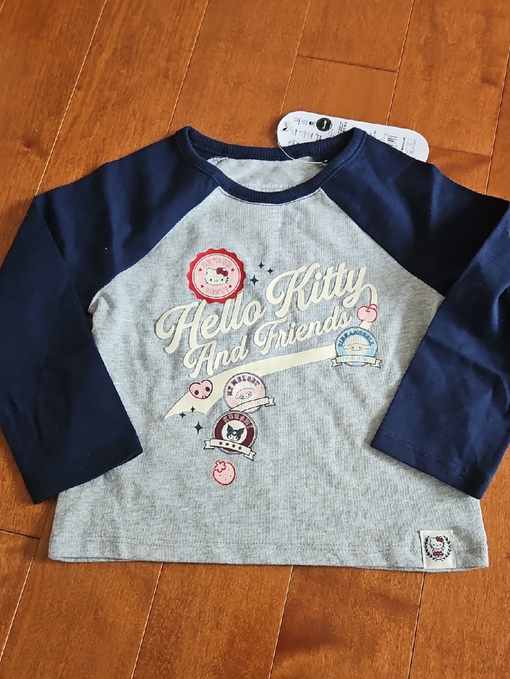 Nwt Hello Kitty Grey & Navy Raglan Long Sleeve Tee